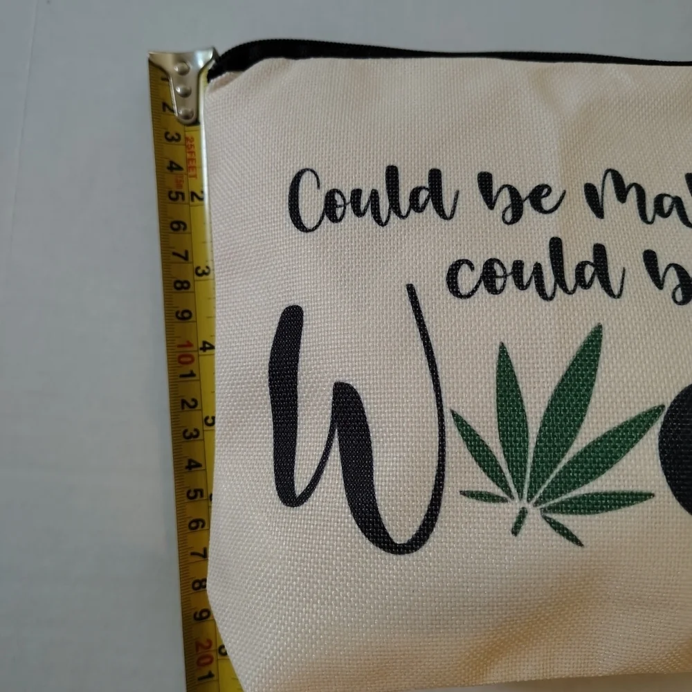 Stylish Cream Makeup Pouch Weed Funny